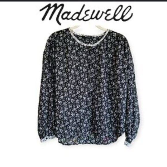 Madewell Tops - Madewell Floral Blouse Large Black White Large Top Feminine